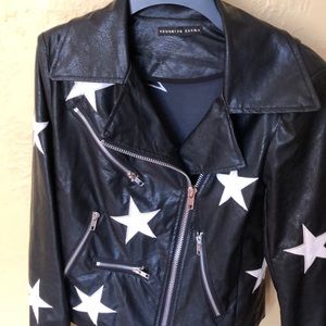 Faux leather with emb stars jacket